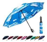 ACEIken Parapluie de voyage pliable à fermeture inversée et coupe-vent - Compact et portable pour un transport facile avec ouverture et fermeture automatique - pour homme et femme, Sky Cloud., 106 cm