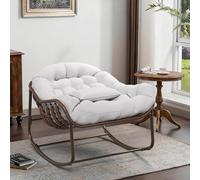 Acekool Chaise à Bascule Papasan XXL pour extensionérieur et intérieur - Fauteuil œuf en rotin - Coussin épais - Cadre métal, Base Bois - Idéal Salon, Jardin, Balcon - Finition Poudre Marron + rotin