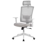 Acekool Chaise de Bureau Ergonomique en Maille, Dossier Haut inclinable - Soutien Lombaire - Appuie-tête réglable - Accoudoirs relevables - Siège pivotant à roulettes - Cadre Blanc, Maille Grise -