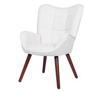 Acekool Chaise de Bureau Style Mid-Century rembourrée, Dossier Haut Ergonomique avec Soutien Lombaire, Pieds en Bois Massif avec Patins antidérapants - Blanc