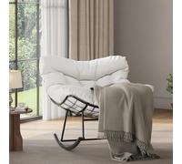 Acekool Fauteuil œuf à Bascule Papasan de Jardin surdimensionné - Coussin Large, Structure métal Robuste - Confort Patio, Salon, Balcon, terrasse - Coloris : Spray Plastique Noir + Tissu Blanc Europe