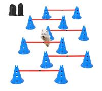Acekool Kit d’Agilité Complet pour Chiens - Parcours d’Obstacle 35 Pièces avec 12 Cônes, 6 Barres Réglables, Tunnel Pliable, Sac - Dressage Intérieur/Extérieurérieur, Chiens et Chiots - Railing + cône