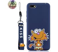 Acekool pour HUAWEI Y5 2018 Cartoon Lovely Coloured Painted Soft TPU back cover anti-dérapant Full Protective Case avec Lanyard Saphir