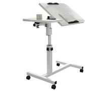 Acekool Table de Chevet médicale à roulettes pivotantes, Hauteur réglable 60-95 cm, Plateau inclinable pour Ordinateur Portable, Bureau Mobile lit/canapé/hôpital - Blanc