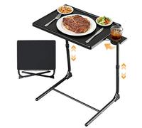 Acelectronic Table d'Appoint en Forme de C, Table Basse Mobile, 6 Hauteurs et 3 Angles d'Inclinaison, pour Café et Ordinateur Portable, pour Chambre à Coucher et Salon, Noire