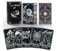 ACELION Lot de 78 cartes de tarot à bord en feuille d'argent avec guide, cartes de tarot avec feuille d'or sur la surface, jeu de fortune, tarot pour débutants