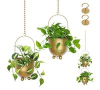 AceList Boho Lot de 2 Pots de Fleurs à Suspendre en métal doré avec Crochets et chaînes - Cintres Polyvalents pour Mur et Plafond pour décoration intérieure et extérieure