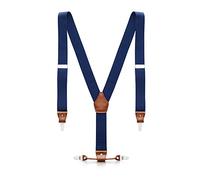 AceList Bretelles pour homme, bretelles réglables et élastiques, bretelles de 3.5 cm de large en forme de Y, bretelles douces pour homme avec 3 clips métalliques, bleu, taille unique