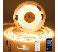 ACELUMO Ruban LED COB 5m, Ruban LED Blanc Chaud avec Smart App et Telecommande, Fonction Minuterie, Couleur Dynamique, Mode Musique pour Mural, TV, Cuisine Salon, 3000K
