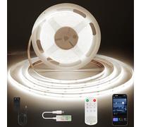 ACELUMO Ruban LED COB Blanc, Bande LED Dimmable avec Smart App et Telecommande, Fonction Minuterie, largeur 8 mm, Ruban LED 5m pour Chambre, Mural, Cuisine, Salon, 4000K