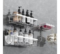 AceMining 3 Pack Argent Rangement Salle de Bain en acier inoxydable, Etagere Salle de Bain Rangement et Organisation, Adhésifs Etagere Douche sans Percage