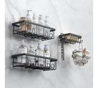 AceMining 3 Pack Noir Rangement Salle de Bain, Etagere Salle de Bain, Etagere Douche Adhésifs, Rangement et Organisation avec Crochets, Douche sans Percage