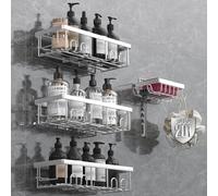 AceMining 4 Pack Argent Rangement Salle de Bain en acier inoxydable, Etagere Salle de Bain Rangement et Organisation, Adhésifs Etagere Douche sans Percage