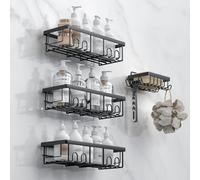 AceMining 4 Pack Noir Rangement Salle de Bain, Etagere Salle de Bain, Etagere Douche Adhésifs, Rangement et Organisation avec Crochets, Douche sans Percage