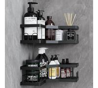 AceMining Rangement Salle de Bain, 2 Pcs Noir Etagere Salle de Bain Accessoire sans Percage, Acier au Carbone Etagere Douche avec Adhésif, Rangement Douche