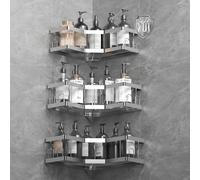 AceMining Rangement Salle de Bain, 3 Pcs Argent Etagere Salle de Bain Accessoire sans Percage, 201 Acier Inoxydable Etagere Douche avec Adhésif, Rangement Douche