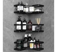 AceMining Rangement Salle de Bain, 3 Pcs Noir Etagere Salle de Bain Accessoire sans Percage, Acier au Carbone Etagere Douche avec Adhésif, Rangement Douche