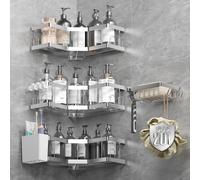 AceMining Rangement Salle de Bain, 5 Pcs Argent Etagere Salle de Bain Accessoire sans Percage, 201 Acier Inoxydable Etagere Douche avec Adhésif, Rangement Douche