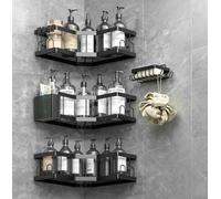 AceMining Rangement Salle de Bain, 5 Pcs Noir (SML+2) Etagere Salle de Bain Accessoire sans Percage, Acier au Carbone Etagere Douche avec Adhésif, Rangement Douche