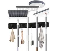 AceMining Support mural pour balai - Noir - 4 supports et 4 crochets - Support pour balai et balai en bois avec caoutchouc antidérapant - Support mural en bois de pin naturel avec installation de