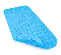 ACEMOOW Tapis de Baignoire Antidérapant Anti Moisissure 70 x 35 cm Très Long Antibactérien BPA Tapis de Douche avec Ventouse Trous de Drainage pour Salle de Bain Enfant Adulte Lavable en Machine Bleu