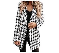 ACemt Blazer à carreaux en laine pour femme - Blazer long pour femme à carreaux - Veste d'hiver en laine - Manteau blazer à manches longues - Mode - Longueur genou - Manteau à boutonnage simple -
