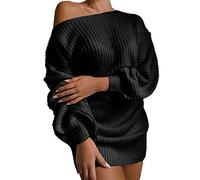 ACemt Pull en tricot pour femme - Robe courte sexy - Robe d'hiver à manches longues - Robe portefeuille - Épaules dénudées - Avec ceinture - Mini robe cintrée - Doux - Couleur unie - Robe d'automne -