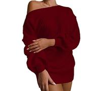 ACemt Pull en tricot pour femme - Robe courte sexy - Robe d'hiver à manches longues - Robe portefeuille - Épaules dénudées - Avec ceinture - Mini robe cintrée - Doux - Couleur unie - Robe d'automne -