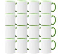 Acen Merchandise Lot de 144 tasses à sublimation sans impression en céramique de qualité supérieure - Gobelets à sublimation avec encre (144 pièces, intérieur et anse vert clair)