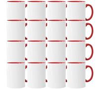 Acen Merchandise Lot de 252 tasses à sublimation sans impression en céramique de qualité supérieure - Avec encre - Intérieur et anse rouge