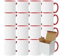 Acen Merchandise Lot de 4 tasses à sublimation sans impression en céramique de qualité supérieure - Gobelets à sublimation avec encre - Intérieur et anse rouge