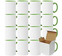 Acen Merchandise Lot de 4 tasses à sublimation sans impression en céramique de qualité supérieure - Gobelets à sublimation avec encre - Intérieur et anse vert clair