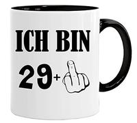 Acen Merchandise Tasse d'anniversaire avec inscription humoristique et chat avec doigt puant - Ich Bin 29+ - Mug comme cadeau amusant/cadeaux amusants et originaux/à thé avec boîte cadeau