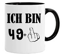 Acen Merchandise Tasse d'anniversaire avec inscription humoristique et chat avec doigt puant - Ich Bin 49+ - Tasse/Mug comme cadeau amusant/cadeaux amusants et originaux/Tasse à thé avec boîte cadeau