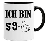 Acen Merchandise Tasse d'anniversaire avec inscription humoristique et chat avec doigt puant - Ich Bin 59+ - Tasse/Mug comme cadeau amusant/amusant et original/tasse à thé avec boîte cadeau