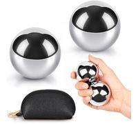 AceOrbit Baoding Lot de 2 Balles Chinoises Soulagement Du Stress Main Exercice Balle Avec Pochette En Cuir 4,89 Pouces Argent Acier Inoxydable Exercice Doigt Exercice Musculation Poignet