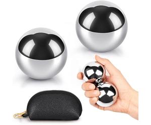 AceOrbit Baoding Lot de 2 Balles Chinoises Soulagement Du Stress Main Exercice Balle Avec Pochette En Cuir 4,89 Pouces Argent Acier Inoxydable Exercice Doigt Exercice Musculation Poignet