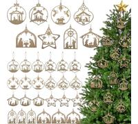 AceOrbit Lot de 24 décorations de Noël en bois pour crèche de Noël - Religion chrétienne - Bible - Décoration de Noël chrétienne - Naissance de Jésus - Cadeaux religieux à suspendre