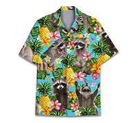 ACEPrints Chemise hawaïenne Amusante pour Homme et Femme, Motif Course de Chevaux hawaïens, Manches Courtes, décontracté, Coupe décontractée, avec Boutons, Ananas Raton Laveur, L