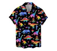 ACEPrints Chemise hawaïenne pour Homme, Chemise boutonnée décontractée pour Homme, Chemise hawaïenne à Manches Courtes boutonnée pour Homme, Aliens Arc-en-Ciel, L