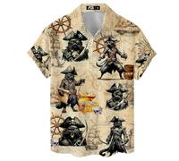 ACEPrints Chemise hawaïenne pour Homme, Chemise boutonnée décontractée pour Homme, Chemise hawaïenne à Manches Courtes boutonnée pour Homme, Pirate Chat Noir, Taille L