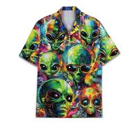 ACEPrints Chemises hawaïennes pour hommes, chemises boutonnées décontractées pour hommes, chemises hawaïennes à manches courtes pour hommes, Alien coloré Hw, Taille 5XL