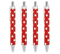ACEPrints Lot de 4 stylos à bille rétractables à petits points rouges et blancs - 0,55 mm - Encre noire