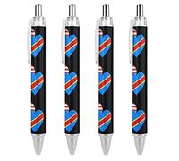 ACEPrints Lot de 4 stylos à bille rétractables à pointe fine avec drapeau américain du Congo pour ordinateur portable, écriture, travail de bureau, encre noire 0,55 mm