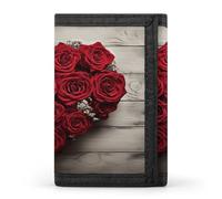 ACEPrints Portefeuille à Trois Volets élé orné de Roses Rouges en Forme de cœur, pour Hommes et Femmes. Portefeuille Fin à Poche Avant, idéal pour Les Sports de Plein air et Les Cartes.