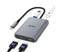 Acer Adaptateur USB-C vers Double HDMI 4K@60Hz, hub USB-C multiport avec 2 HDMI, PD 100 W, USB 3.0, convertisseur Type-C pour Deux écrans, Compatible avec Acer Nitro, MacBook Air/Pro