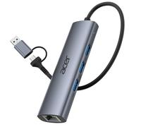 Acer Adaptateur USB-C vers Ethernet, HUB USB C avec 3 Ports USB-A 3.0 et Port LAN RJ45 1 Gbps, Dissipation Thermique en Aluminium, Adaptateur USB vers réseau pour Ordinateur Portable, MacBook Pro