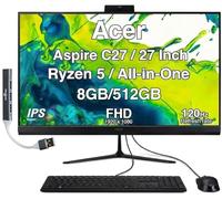 Acer Aspire C27 tout-en-un, IPS FHD, Intel Core 5 120U, 8 Go/512 Go | Clavier et souris USB, Wi-Fi 6E, Bluetooth 5.3, HDMI, DP, RJ-45, webcam, Windows 11 Pro /w DKZ USB Hub Accessoire