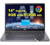 acer Chromebook Plus 514 Google AI Ordinateur portable | Écran tactile FHD IPS 14" | Intel Octa-core i3-N305 | 8 Go DDR5 512 Go SSD | Google AI gratuit de type C / 2 To de stockage puissant pour 1 an