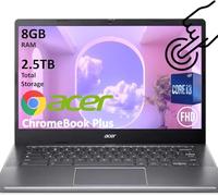 acer Chromebook Plus 514, ordinateur portable à écran tactile FHD de 14 po, Intel 8 cœurs i3-N305, 8 Go de RAM, 512 Go SSD + 2 To de cloud (2,5 To), Chrome OS, longue durée de vie, cadeau d'affaires